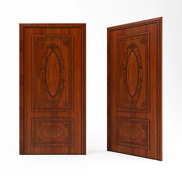Elegant Carved Wooden Door 3D model image 1 