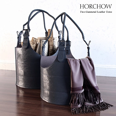 Two Gunmetal Leather Totes