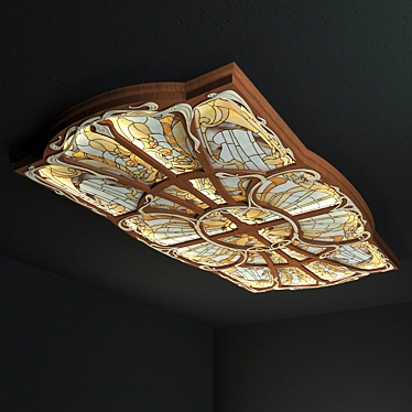 Elegant Stained Glass Ceiling: Wooden Frame with Forged Decor 3D model image 1 