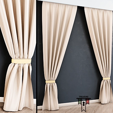 Elegant Leaf Print Window Curtain 3D model image 1 