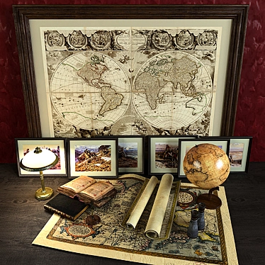Globetrotter's Decorative Set: Books, Maps, and More! 3D model image 1 