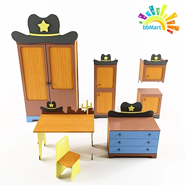 Western Mix: Cabinet, Shelf, Nightstand, Dresser, & Desk with Chair 3D model image 1 