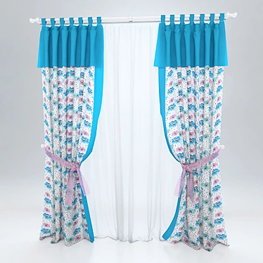 Colorful Kids' Curtain with Tiebacks 3D model image 1 