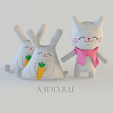 Cuddly Companions for Kids: Cat and Bunnies 3D model image 1 