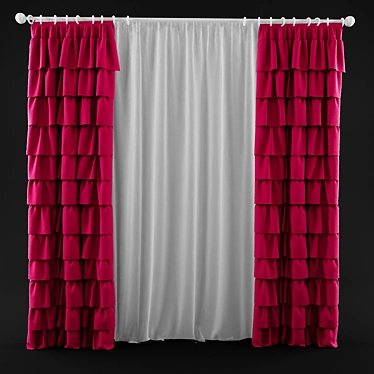 Title: Modern Shadow Curtains with Cascading Ruffles 3D model image 1 