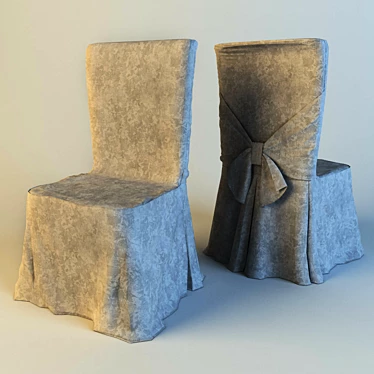 Neutral Fabric Chair Cover with Bow 3D model image 1 