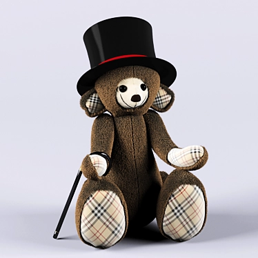 Vintage Style Bear with Top Hat and Cane 3D model image 1 