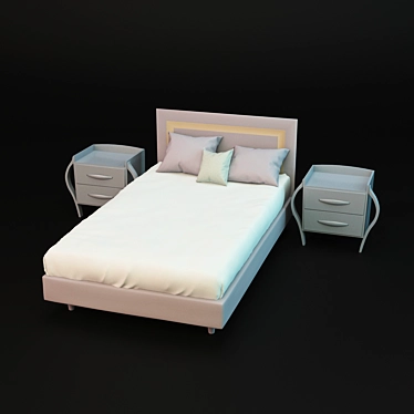 Elegant Bed and Nightstand Set 3D model image 1 