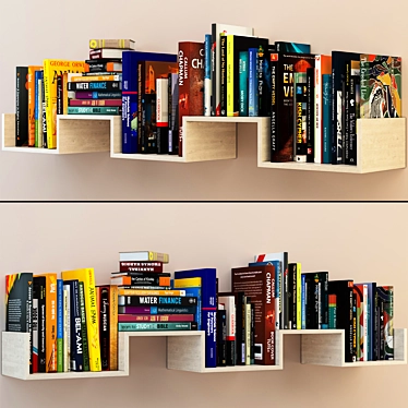 Modern Bookshelf Set with 65 Books 3D model image 1 