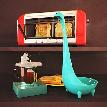 Unique Kitchen Decor Set: Nessie Ladle, Bear Tea Bag Holder, Red Transparent Toaster 3D model image 1 