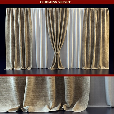 Luxury Velvet Curtains with Curtain Tiebacks 3D model image 1 