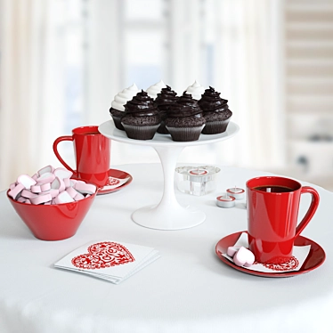Romantic Valentine's Breakfast Set 3D model image 1 