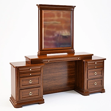 Natural Wood Vanity Table with Drawers and Mirror 3D model image 1 