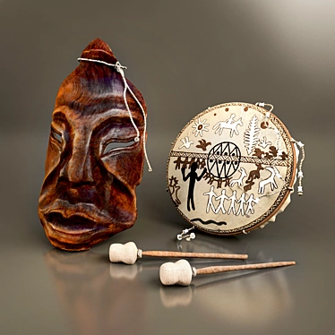 Shamanic mask and tambourine