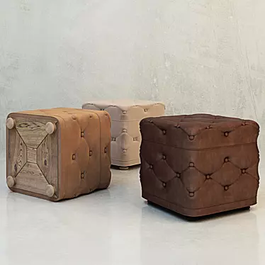 Quilted Leather Pouf 3D model image 1 