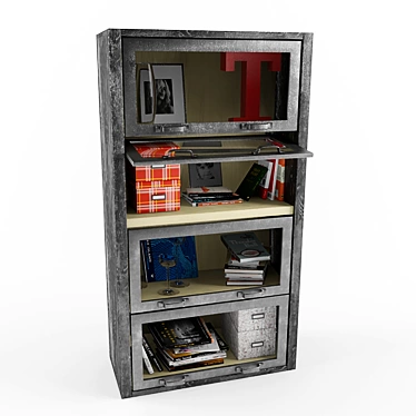 Industrial Loft Style Bookcase with Storage Boxes and Decorative Elements 3D model image 1 