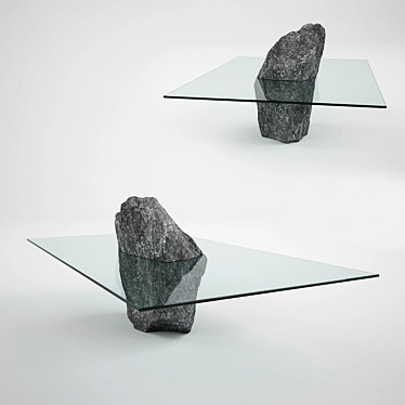 Title: Serenity Stone: Minimalistic Glass and Stone Table 3D model image 1 