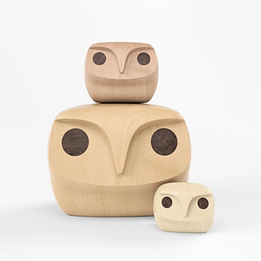 Rustic Owl Wood Sculpture 3D model image 1 
