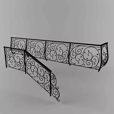Elegant Wrought-Iron Balcony and Porch Fencing 3D model image 1 