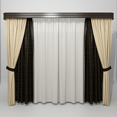 Elegant Window Drapes with Tulle 3D model image 1 