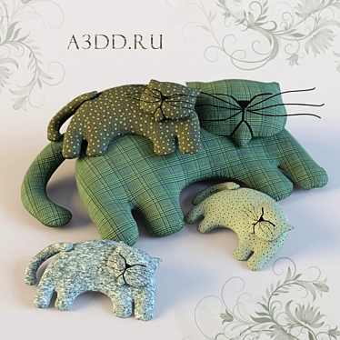 Textured Fabric Sleeping Cats Kit 3D model image 1 