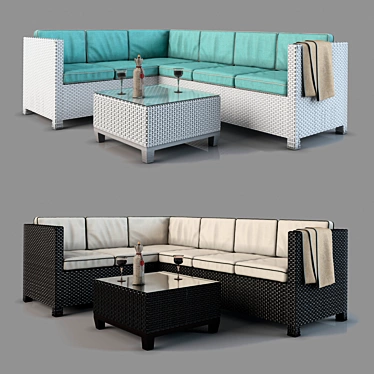 Rattan Corner Sofa Set 3D model image 1 