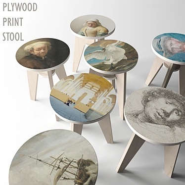 Minimalist Plywood Print Stool 3D model image 1 