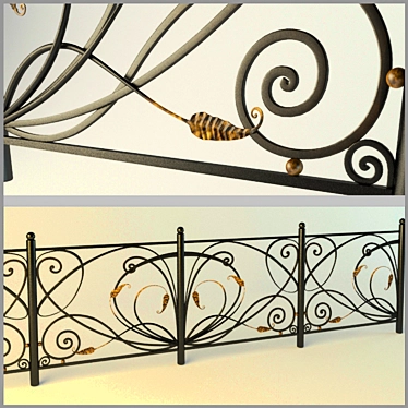 Elegant Wrought Iron Fence 3D model image 1 