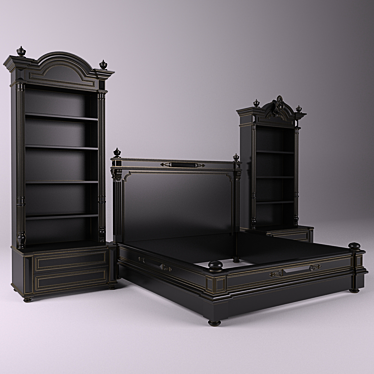 Bed and Wardrobe Set 3D model image 1 