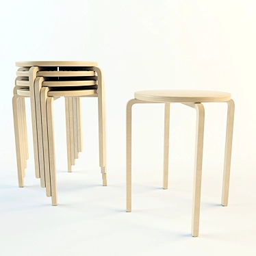 Birch Stool: Sleek & Sturdy 3D model image 1 