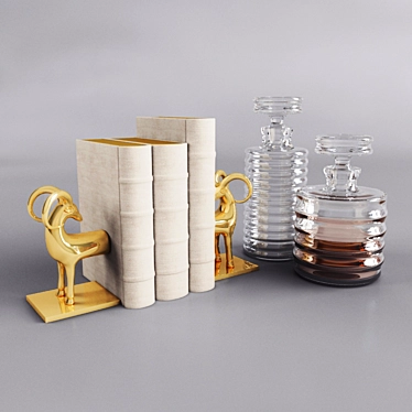 Global Views Set: Gazelle Bookends, Ribbed Decanters 3D model image 1 