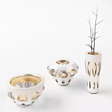 Contemporary Pink & Gold Ceramic Vases 3D model image 1 