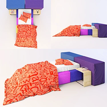 PUZZLE modular bed with bedside tables and bed linen