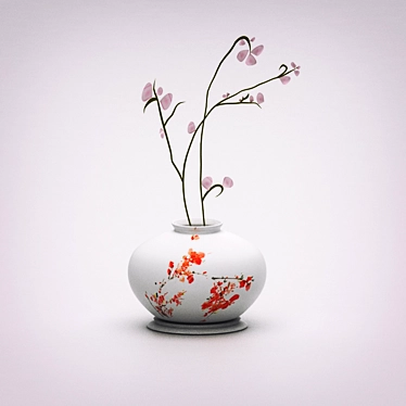 Elegant Japanese Floral Vase 3D model image 1 