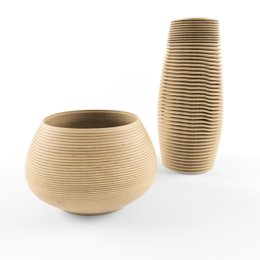 Ethno Style Wooden Vases 3D model image 1 