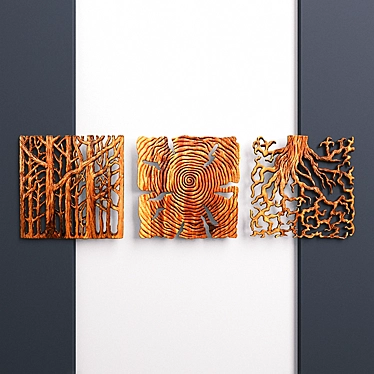 Rustic Oak Triptych Wall Art 3D model image 1 