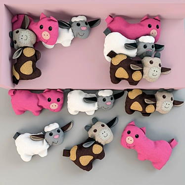 Plush Farm Animal Pillows Set 3D model image 1 