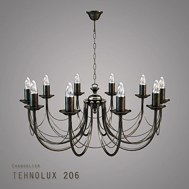 Antique Bronze Technolux 206: 10-Lamp Forged Chandelier 3D model image 1 