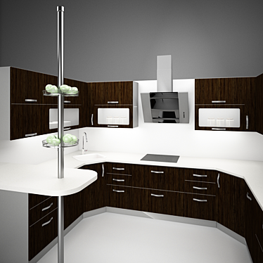 Modern Minimalistic Kitchen with Breakfast Bar 3D model image 1 