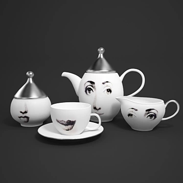 Golden Faces Tea Set 3D model image 1 