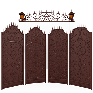 Elegant Wrought Iron Gate with Ornate Top and Lantern 3D model image 1 