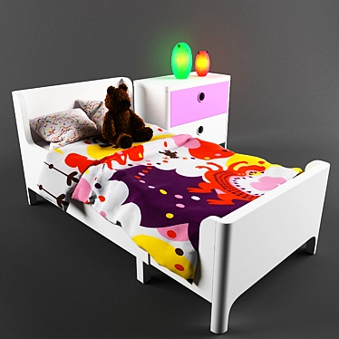 IKEA Children's Bed Set with Nightstand and Lamps 3D model image 1 