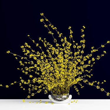  Vibrant Forsythia Bouquet in Glass Vase 3D model image 1 