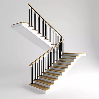 Dual-Flight Staircase, 11 Steps 3D model image 1 