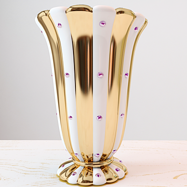 Elegant Bruno Costenaro Ceramic Vase with Swarovski Crystals & Gold Decor 3D model image 1 