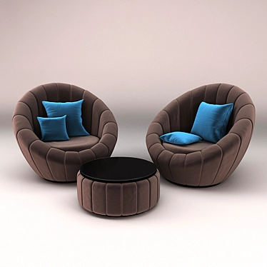 Elegant Velvet Armchair Set 3D model image 1 