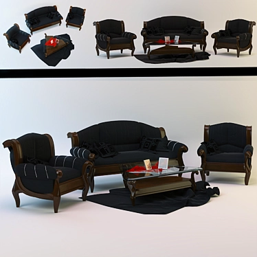 3-Piece Living Room Set: Sofa, Chair, and Table 3D model image 1 