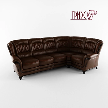 Diana-7: Corner Leather Sofa with Wooden Decor 3D model image 1 