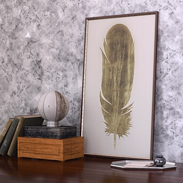 Golden Feather Wall Decor 3D model image 1 