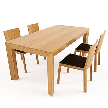 Oak & Leather Table Set 3D model image 1 